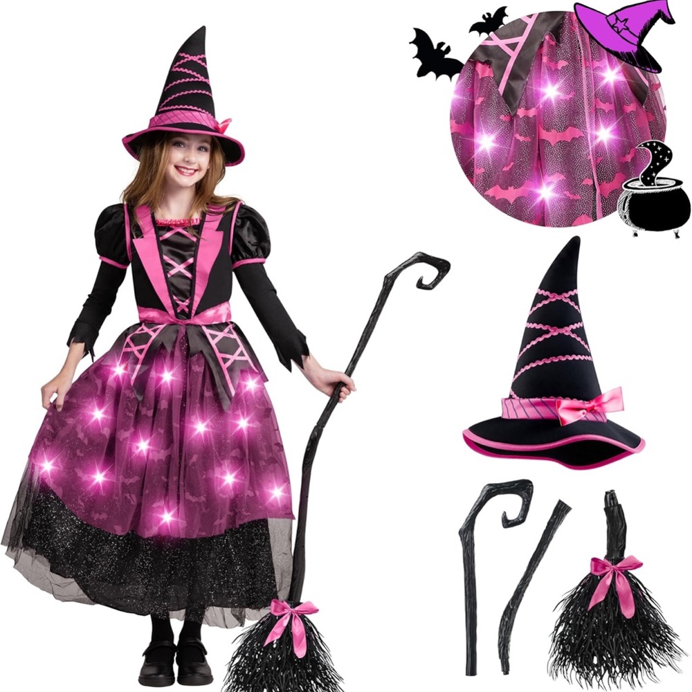 NWT Spooktacular Creations Halloween Witch Costume Light Up Witch Dress Sz Large